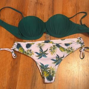 Green and white bikini